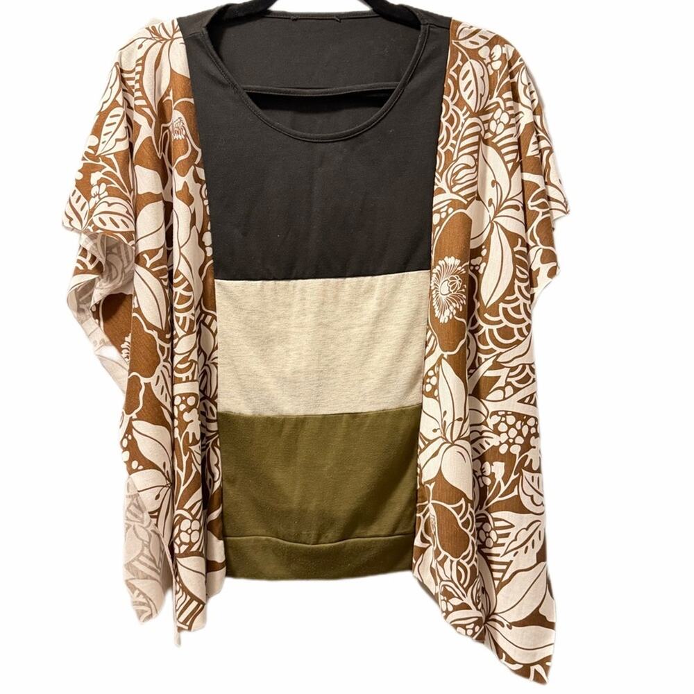 Striped floral poncho up cycle handmade one size fits most